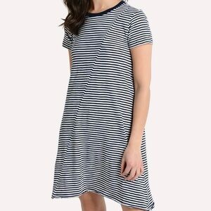 ATM navy and white nautical preppy Pima cotton striped t-shirt dress Small